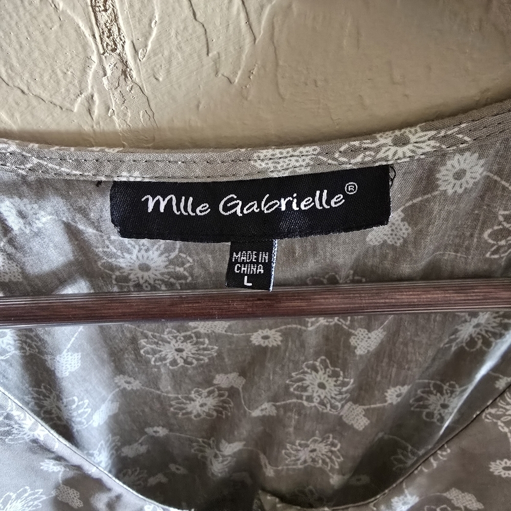 Mlle Gabrielle Floral Cotton Midi Dress Sage Green Large Cottagecore Button Up - Picture 15 of 16